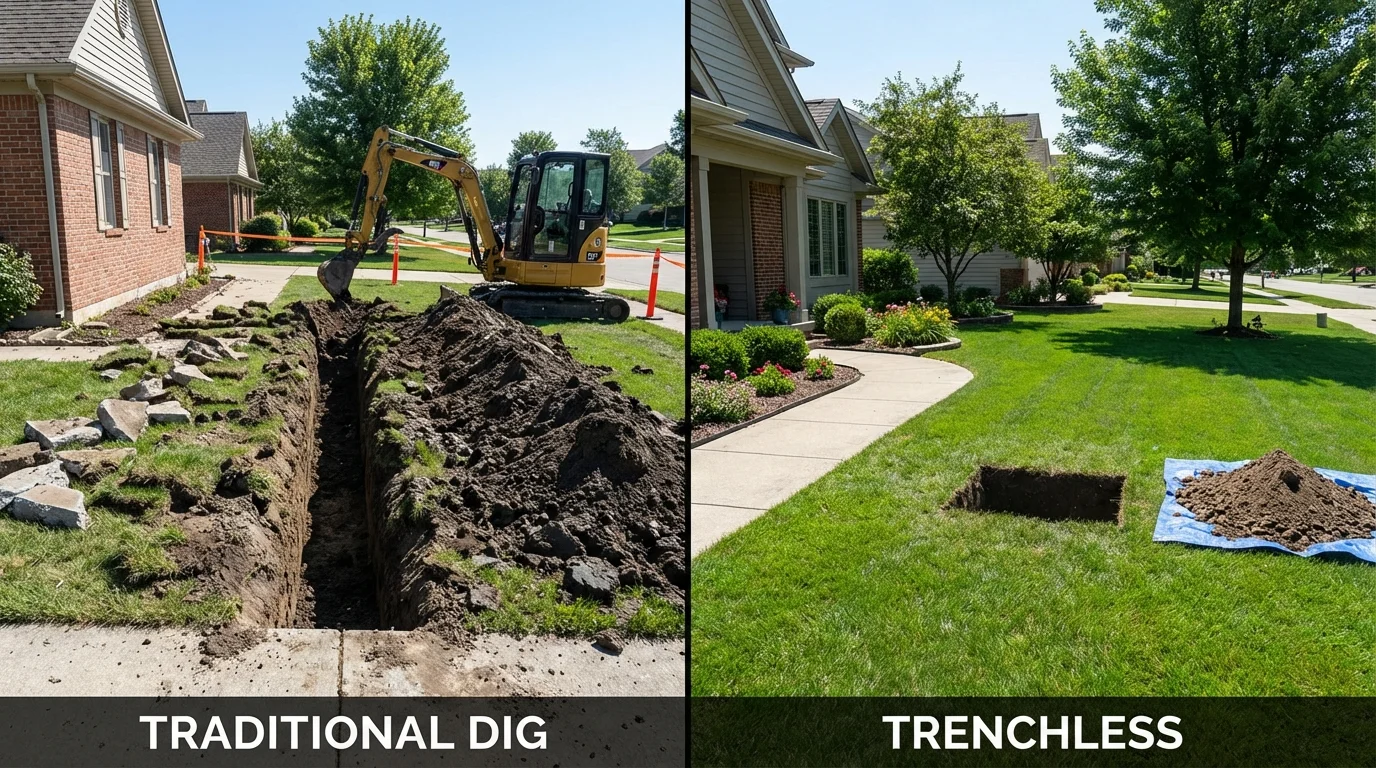 Trenchless sewer repair with minimal yard damage versus traditional excavation in Stratford, WI